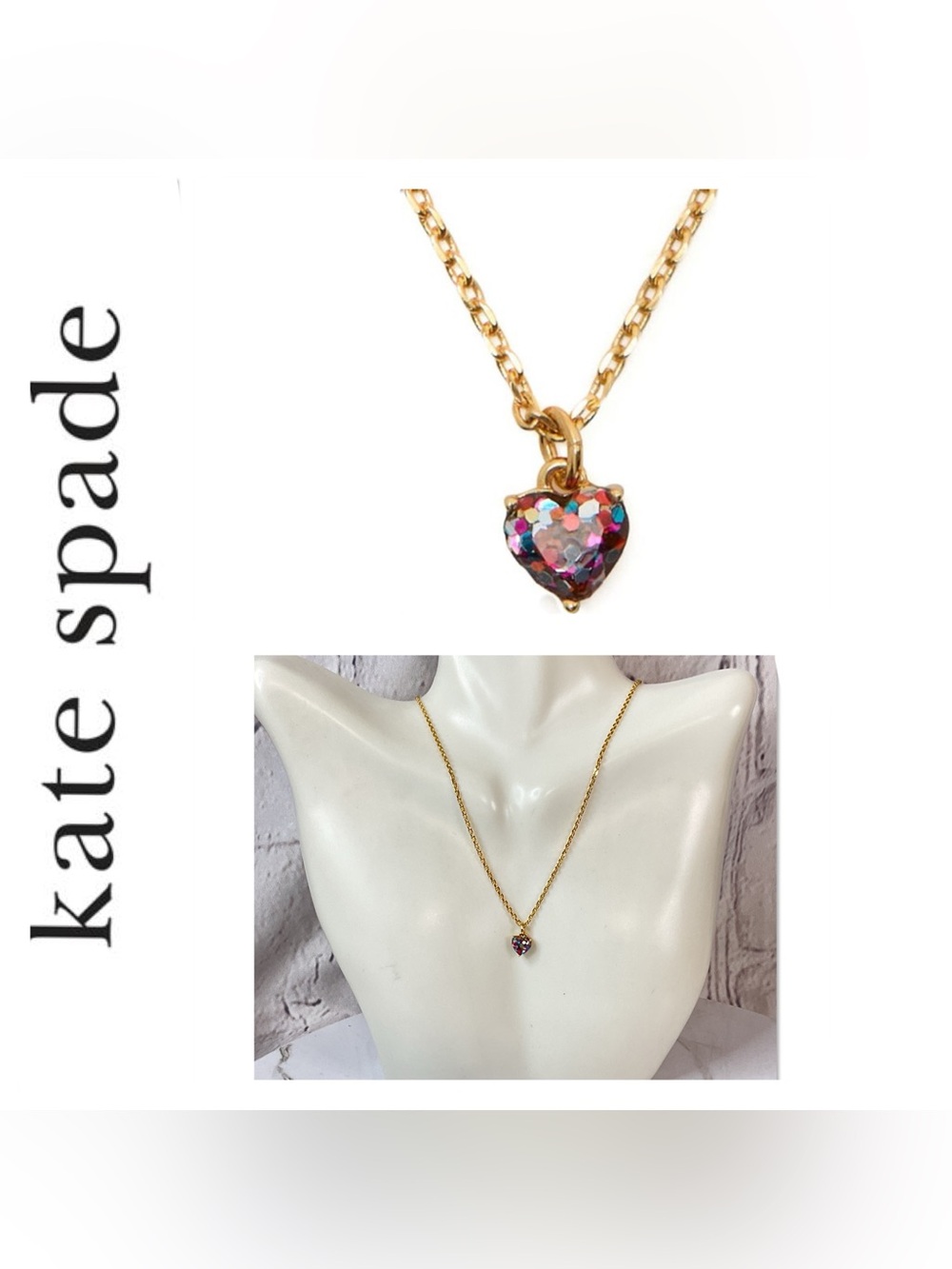 🌟🌟 kate spade New York Gold Necklace with Multicolor Heart Pendant